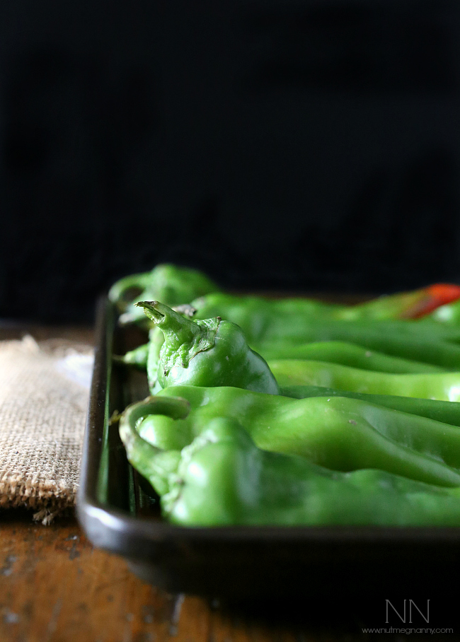 hatch chiles on a roasting tray