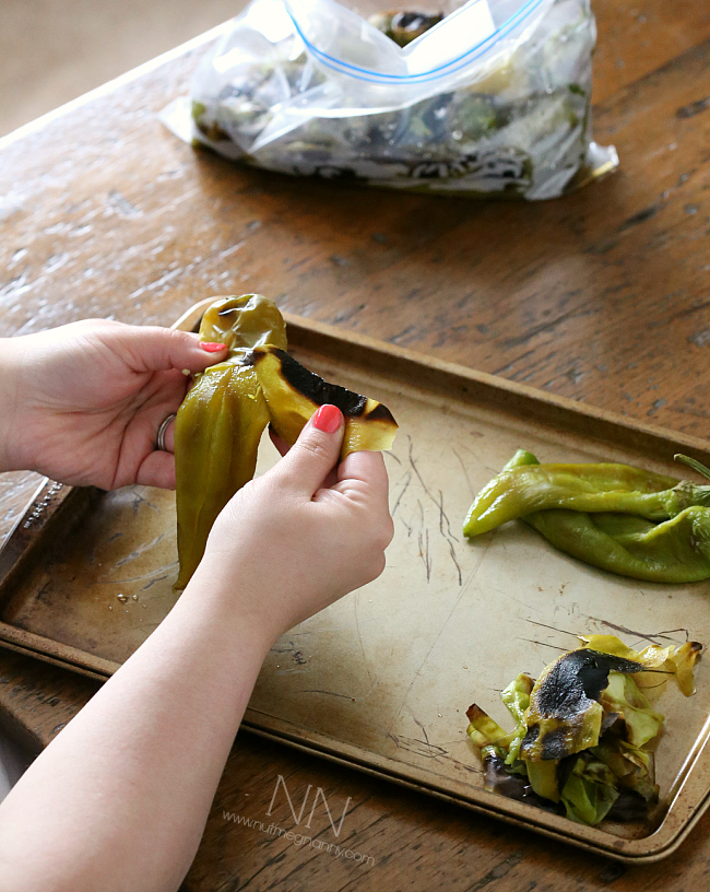 peeling skin off hatch chiles