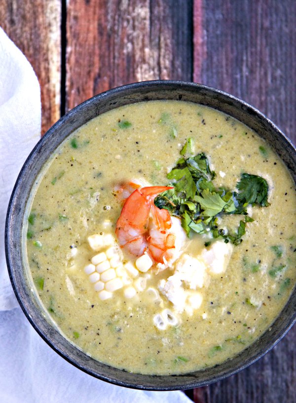 hatch chile soup with corn and shrimp