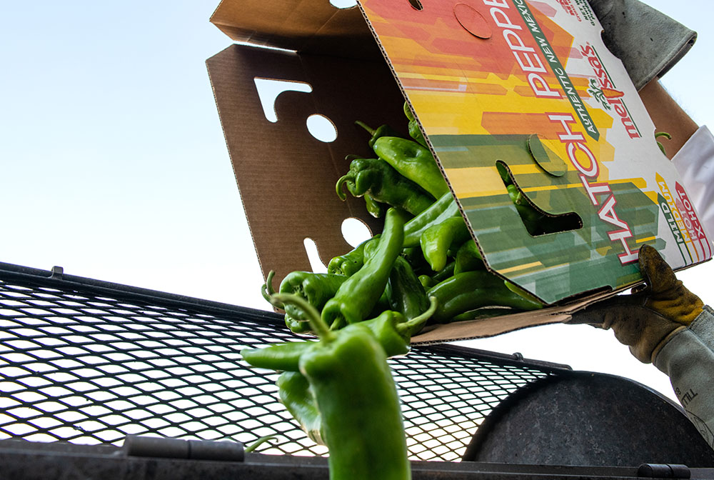 hatch chiles falling out of a box